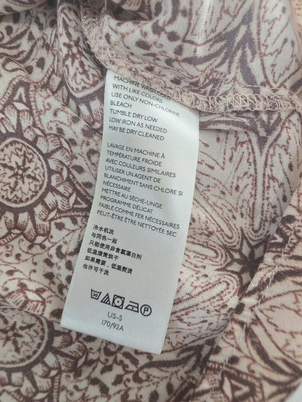Free People Mock Neck Printed Boho Blouse Brown Cream Size Small